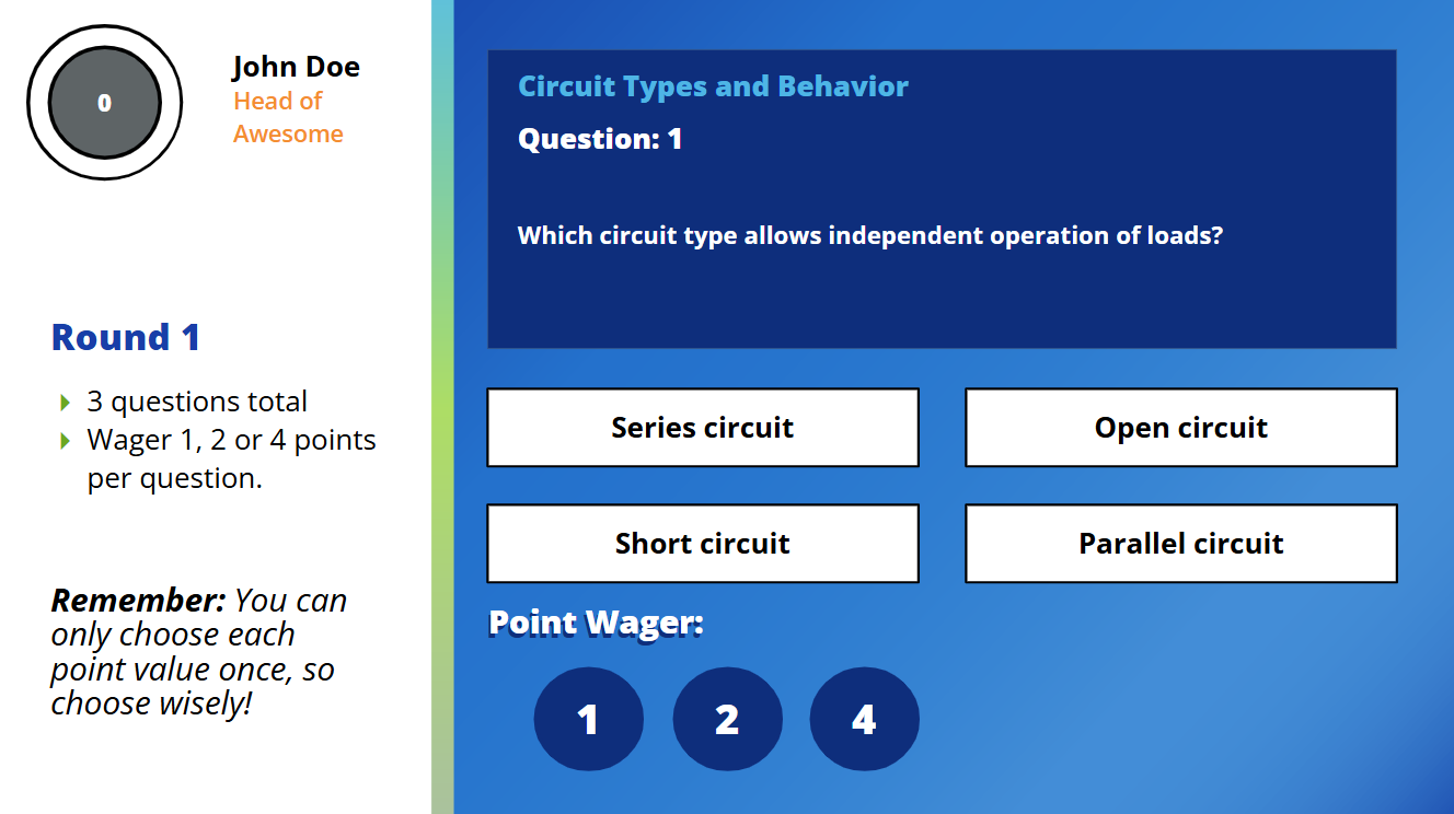 Electrical Skills Challenge: Maintenance Trivia Game
